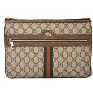 Gucci Brand Bag Clutch Pouch GG Supreme Brown Beige
